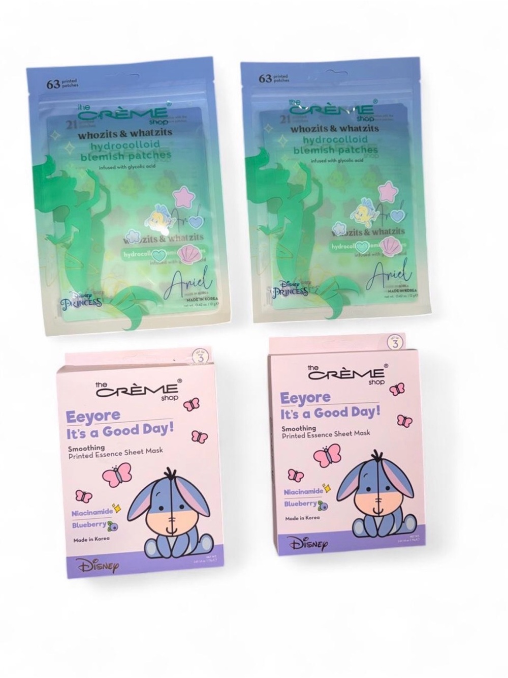 The Creme Shop Ariel Pimple patches & Eeyore face mask